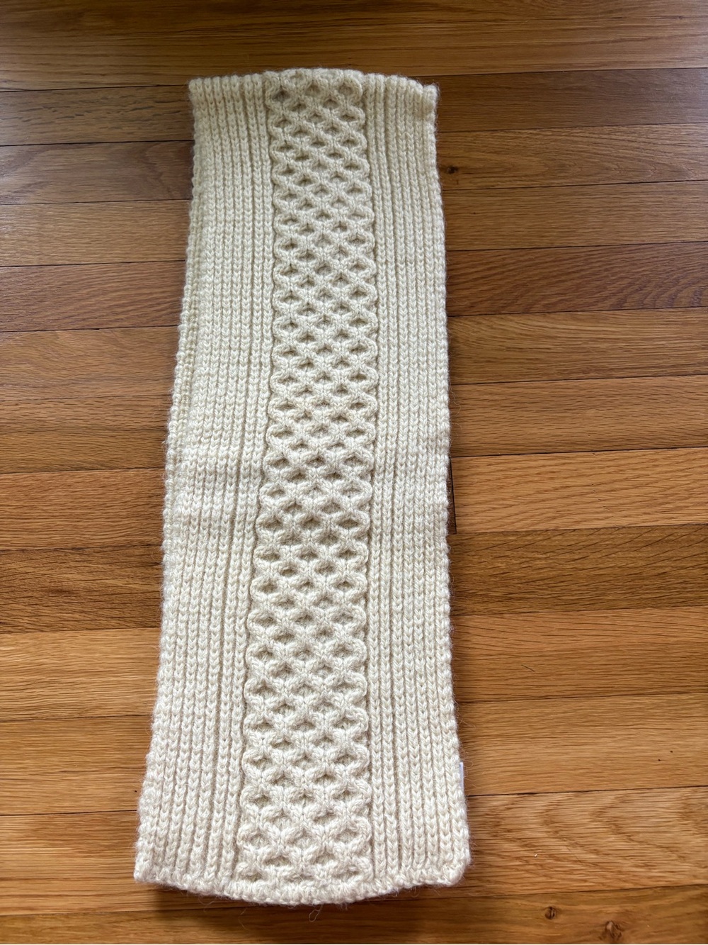 Vintage Scottish 100% Wool Cable Knit Scarf Cream Made in Scotland Aran - Picture 3 of 6
